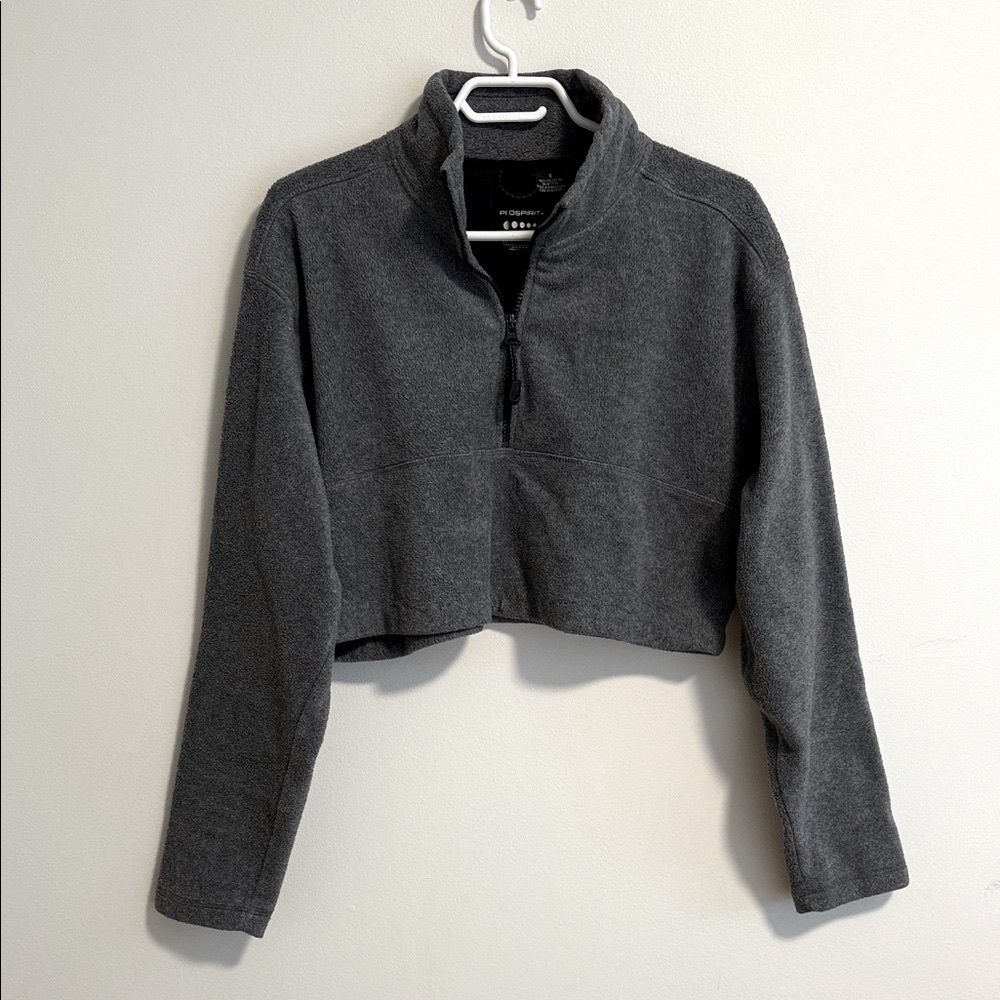 Gray Cropped Fleece Sweater